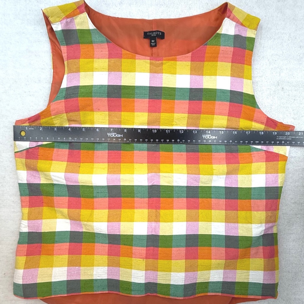 Talbots Petites Plaid Silk Top Multi-Color Gingham 16P office preppy bright - Picture 3 of 10
